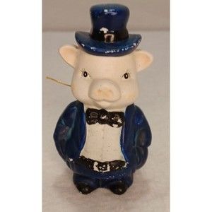 VTG Decorative Ceramic Bell Mr. Pig Wearing Suit Banker Painting Project Restore